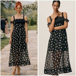 Anthropologie, Maeve Sheer Black Floral Off-Shoulder Maxi Dress
